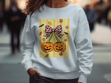 Cute Halloween Pumpkin Sweatshirt, Leopard Bow Spooky Season Hoodie, Fall Faux Glitter Pumpkins T-Shirt for Women thumbnail 7