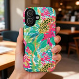 Vibrant Tropical Leopard Floral Tote Bag & Phone Case, Preppy Summer Beach Bag, Colorful Abstract Pattern Accessory Gift thumbnail 11