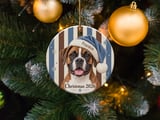 Boxer Dog Christmas Ornament 2026, Cute Boxer Mom Holiday Gift, Blue Santa Hat Dog Tree Decor, Vintage Striped Pet Keepsake Ornament thumbnail 3