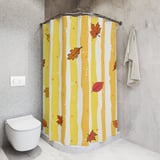 Fall Leaves Shower Curtain, Bath Mat, Cozy Autumn Bathroom Decor, Yellow Striped Thanksgiving Bath Rug, Cottagecore Fall Leaves Home Decor thumbnail 7