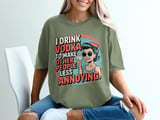 Funny Vodka T-Shirt Sarcastic Humor Retro Pin-Up Girl Drinking Tee Annoying People Quote Cocktail Lover Gift for Her thumbnail 1
