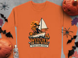 Witchy On The Wind Broom Prefer A Boom Sailing Witch Ocean Graphic Crewneck Sweatshirts thumbnail 9