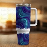 40oz Tumbler Wrap, Seamless Distressed Purple Teal Wave Design, Tapered Sublimation Digital File, Free Car Coasters, Motion Illusion Design thumbnail 2
