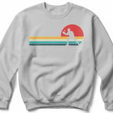 Pickleball Gildan Crewneck Sweatshirt, Retro Sunset Player Silhouette Vintage Stripes, Court Warm Up thumbnail 7