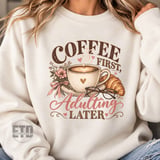 Coffee First Adulting Later PNG, Cozy Coffee Lover Sublimation Design, Funny Latte & Croissant Morning Quote Graphic for Mugs and Shirts thumbnail 19