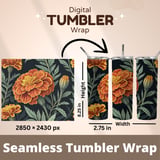 Marigold Tumbler Design, Floral Digital Papers, Watercolor Flower Backgrounds, Printable Tumbler Png, Digital Scrapbooking Paper thumbnail 7