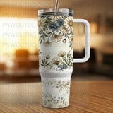 40oz Tumbler Wrap Sublimation Digital, Seamless Distressed Floral Daisy, Luxury Bridal Party Design, Customizable Bride Maid of Honor Gift thumbnail 2