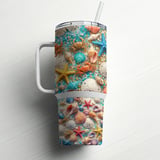 Vibrant Summer Beach Seashell Ocean Life 40oz Tumbler Wrap Design | Coastal Sea Life Digital Download for Sublimation thumbnail 6