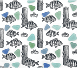 Digital Pattern, Fish Crab Sea Glass Wood, Marine Life Print, Digital Bundle, Seamless Pattern, Fabric Design, Sublimation Design thumbnail 8