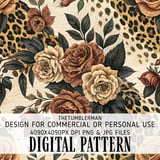 Digital Pattern, Rose Flower, Floral Leopard, Animal Print, Digital Bundle, Seamless Pattern, Fabric Design, Commercial Use, Digital File thumbnail 1