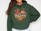 Teaching Is My Fall Sport Sweatshirt, Faux Patchwork Quilted Apple Teacher Hoodie, Autumn School Graphic Tee, Cozy Teacher Tote Bag thumbnail 9