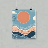Minimalist Landscape Posters, Abstract Mountain Art, Geometric Sun Print, Mid Century Modern Wall Decor, Nature Inspired Posters thumbnail 1