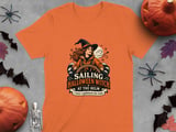 Sailing Halloween Witch At The Helm Crewneck Sweatshirts Nautical Ocean Ship Wheel Graphic thumbnail 2