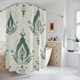 Sage Green Damask Shower Curtain, Bath Mat Set, Boho Floral Bathroom Decor, Vintage Botanical Cottagecore Housewarming Gift for New Home thumbnail 6