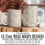 Rabbit Digital Pattern, Floral Bunny, Cute Hare, Forest Animal, Beige Background, Bohemian Style, Digital Paper, Scrapbooking, Digital thumbnail 4