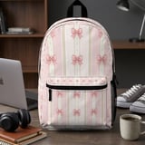 Pink Bow Coquette Backpack & Spiral Notebook Set, Princesscore Gold Detail Girly Aesthetic Student Bag Gift thumbnail 1