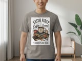 Faith First Coffee Second Lesson Plans Third T-Shirt | Christian Teacher Gift | Distressed Scripture Tee | Coffee Lover Educator thumbnail 5