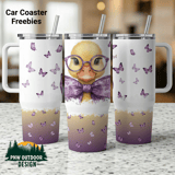 Duckling With Glasses Digital, 40oz Tumbler Sublimation Wrap, Cute Animals, Seamless, Distressed, Tapered PNG, DTF, Waterslide thumbnail 1