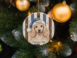 Golden Dog Christmas Ornament 2026, Cute Puppy in Blue Santa Hat Holiday Decor, Vintage Striped Pet Keepsake Gift for Dog Mom Dog Lover thumbnail 3