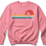 Pickleball Gildan Crewneck Sweatshirt, Retro Sunset Player Silhouette Vintage Stripes, Court Warm Up thumbnail 8