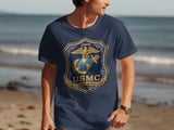 USMC Marine Corps T-Shirt | Semper Fidelis Eagle Globe Anchor Tee | Patriotic Faux Embroidered Emblem Military Veteran Gift thumbnail 6