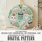 Kawaii Sushi & Boba Tea Pattern Digital Size Bundle Png thumbnail 3