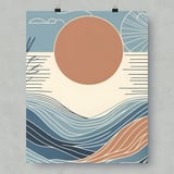 Abstract Ocean Posters, Minimalist Sun Print, Boho Waves Art, Coastal Wall Decor, Scandinavian Seascape Art, Graphic Illustration Posters thumbnail 9