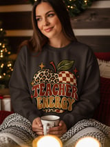 Teacher Energy Sweatshirt Retro Apple Hoodie Vintage Boho Teacher Gift Cozy Fall Back To School Crewneck Leopard Checkered Teacher Tote Bag thumbnail 6