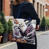 Halloween Tote Bag, Skeleton Artist, Painting Canvas, Pumpkin Palette, Unique Spooky Design, Halloween Art, Trick or Treat Bag, Fall Season thumbnail 6