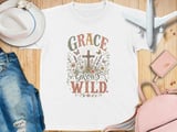 Grace Grows Wild Christian Youth T-Shirt, Boho Faith Tee, Vintage Floral Cross Design, Inspirational Religious Gift for Her, Nature Lover thumbnail 1