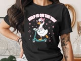 School Nurse T-Shirt: Goose Scooter Design, Stethoscope Stars, Help is on the Way thumbnail 2