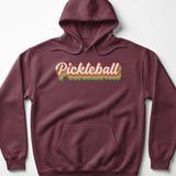 Pickleball Gildan Fleece Hoodie, Pickleball Vintage 70s Rainbow Layered Script, Warm Court Pullover thumbnail 3