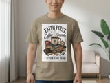 Faith First Coffee Second Lesson Plans Third T-Shirt | Christian Teacher Gift | Distressed Scripture Tee | Coffee Lover Educator thumbnail 7
