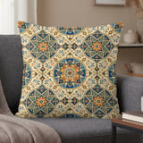 Blue Orange Moroccan Geometric Pillow Cover, Boho Throw Pillowcase, Mediterranean Medallion Cushion Cover, Eclectic Home Decor thumbnail 1