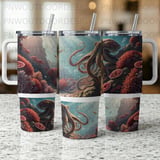 Octopus 40oz Tumbler Wrap PNG Digital, Deep Sea Ocean Sublimation Design, Seamless Marine Life Distressed Aquatic Art Download thumbnail 5