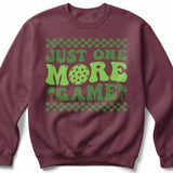 Pickleball Gildan Crewneck Sweatshirt, Just One More Game, Court Warm Up Retro Graphic Fleece Pullover thumbnail 3