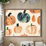 Watercolor Pumpkin Pattern Blanket, Autumn Decor Pillow, Fall Harvest Thanksgiving Throw, Decorative Home Accent, Farmhouse Cushion thumbnail 9