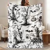Gothic Toile Woven Blanket, Vintage Halloween Throw Pillow Spooky Skeleton Skull Decor, Dark Academia Cottagecore Tapestry Blanket thumbnail 1