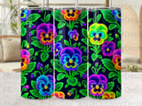 Neon Pansy Tumbler Sublimation PNG, Vibrant Floral 20oz Seamless Design, Glowing Pansies Wrap Digital Download, Car Coaster Files thumbnail 5