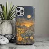 Desert Sunset Moon Tough Phone Case, Southwest Saguaro Cactus Phone Cover, Celestial Boho Botanical Night Sky Aesthetic Gift for Her thumbnail 1