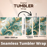 20 oz Tumbler Wrap, Teal Marble, Gold Filigree, Skinny Tumbler Design, Sublimation, Straight Tapered Wrap png, Digital Download thumbnail 5