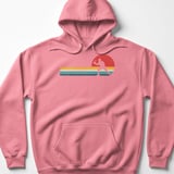 Pickleball Gildan Fleece Hoodie, Retro Vintage 70s Sunset Stripes Player Silhouette, Court Pullover thumbnail 11