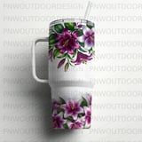 40oz Tumbler Sublimation PNG, Distressed Lilies Floral Wrap, Tapered Seamless Design, Mom Gift Digital Download, Add Name, Car Coasters Free thumbnail 6