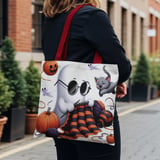 Halloween Tote Bag, Ghost Knitting, Cute Halloween Cat, Pumpkin Patch, Fall Decor, Spooky Season, Trick or Treat, Halloween Party, Gift thumbnail 2