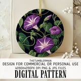 Purple Morning Glory Tumbler, Floral Digital Paper, Watercolor Flower Background, Printable PNG, Floral Junk Journal, Digital Scrapbooking thumbnail 3
