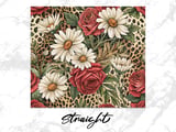 Leopard Floral Tumbler Wrap, 20oz Skinny Tumbler Design, Sublimation PNG, Rose Daisy Tumbler Wrap, Seamless Tumbler Design, Digital Download thumbnail 4