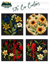 Dark Botanical Tumbler Wrap PNG 20oz Skinny Seamless Sublimation Digital Design with Free Car Coasters thumbnail 11