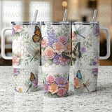40oz Tumbler Sublimation PNG, Distressed Butterfly Dragonfly Floral Honeycomb Seamless Tapered Wrap, Digital Download, Car Coasters thumbnail 2