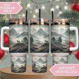 Misty Highlands Stag Landscape Digital Size Bundle Png thumbnail 8