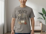 Teach with Grace T-Shirt for Teachers, Floral Christian Educator Gift, Vintage Whimsical Back to School Tee thumbnail 5